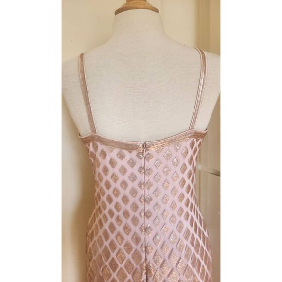 SHO pale rose gold sequin Slip DressV Neck, Spaghetti straps, diamond pattern, - Picture 9 of 10